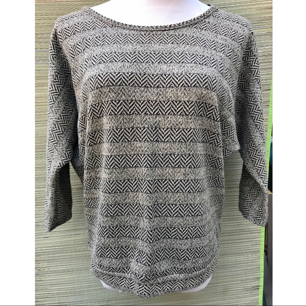 Silver-Beige-Black-colored, Striped-Pattern Blouse